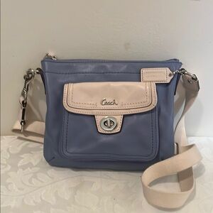Coach Blue and Cream Leather Crossbody Bag with Silver Hardware 9in x 8in